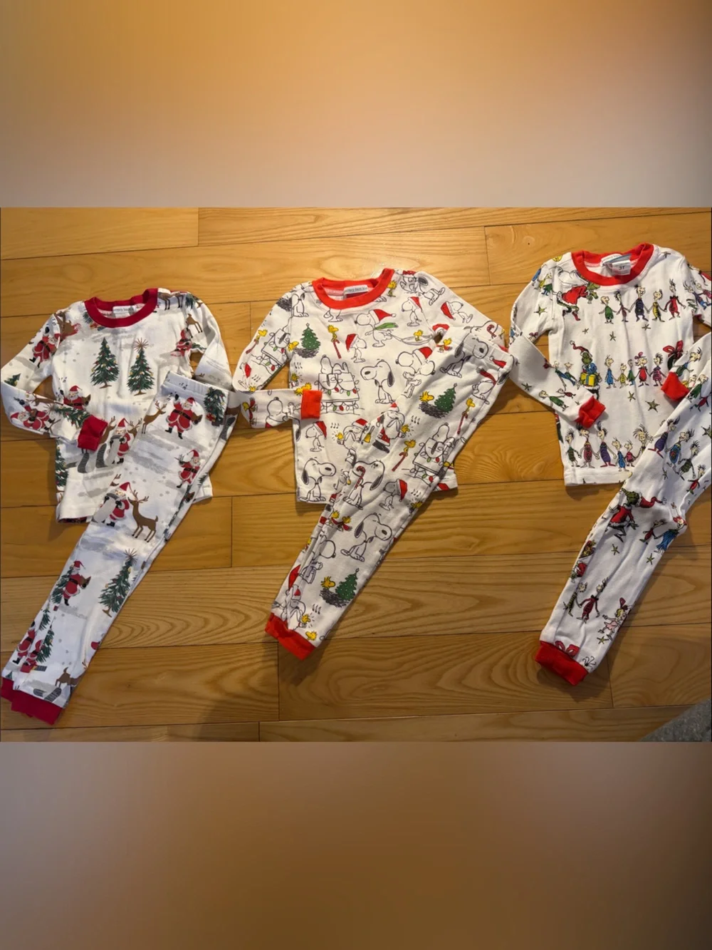Pottery Barn Kids White Holiday Character Pajama Set with Red Trim